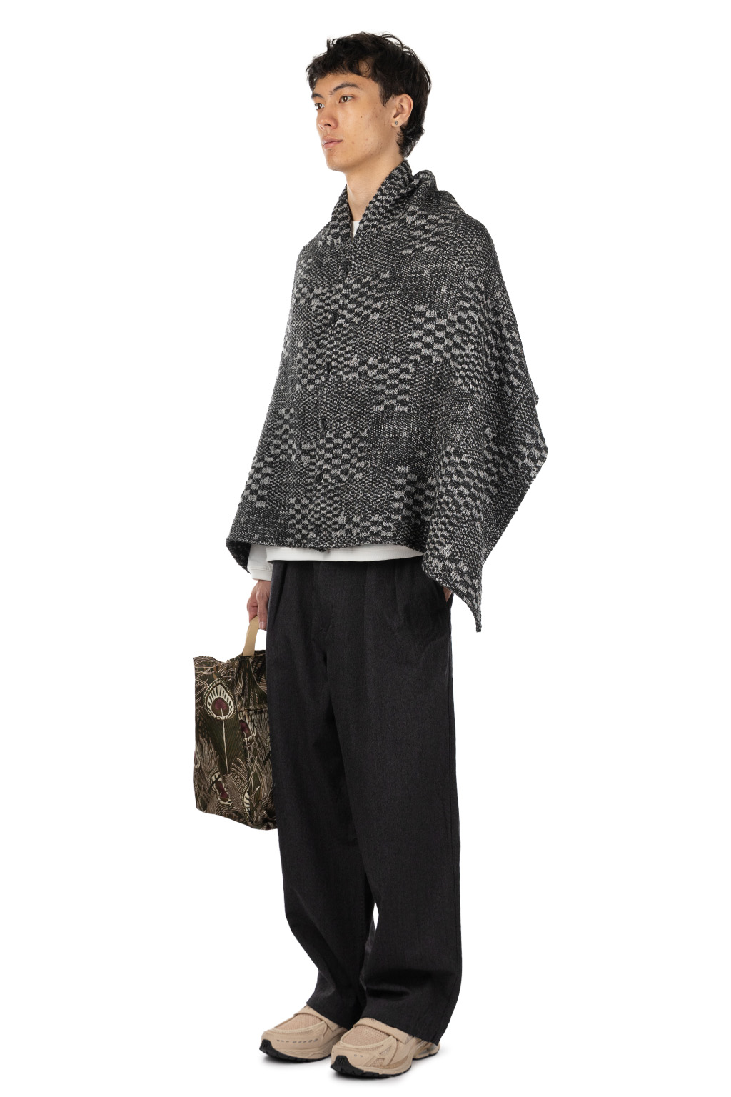 Engineered Garments - Button Shawl - Black/White Pattern Block Jacquard 