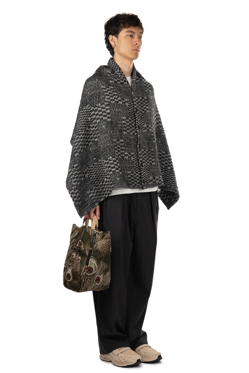 Engineered Garments - Button Shawl - Black/White Pattern Block Jacquard 