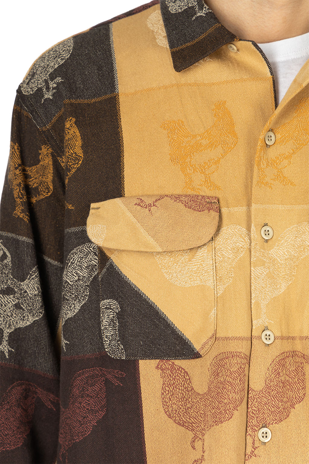 Engineered Garments - Classic Shirt - Khaki Cotton Bird Block Jacquard