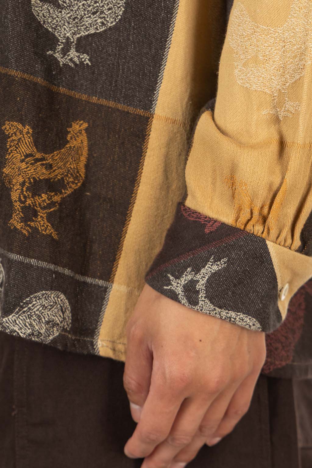 Engineered Garments - Classic Shirt - Khaki Cotton Bird Block Jacquard