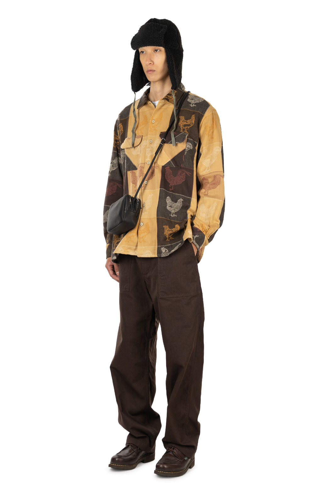 Engineered Garments - Classic Shirt - Khaki Cotton Bird Block Jacquard