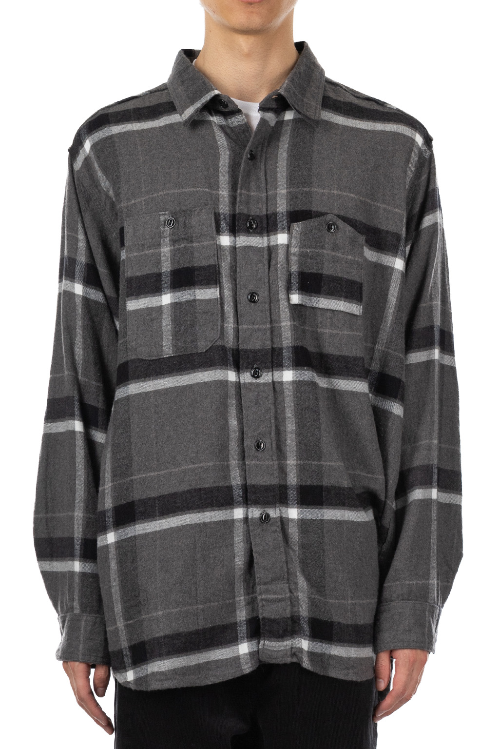Engineered Garments - Work Shirt - Grey/Black Cotton Brushed Big Plaid