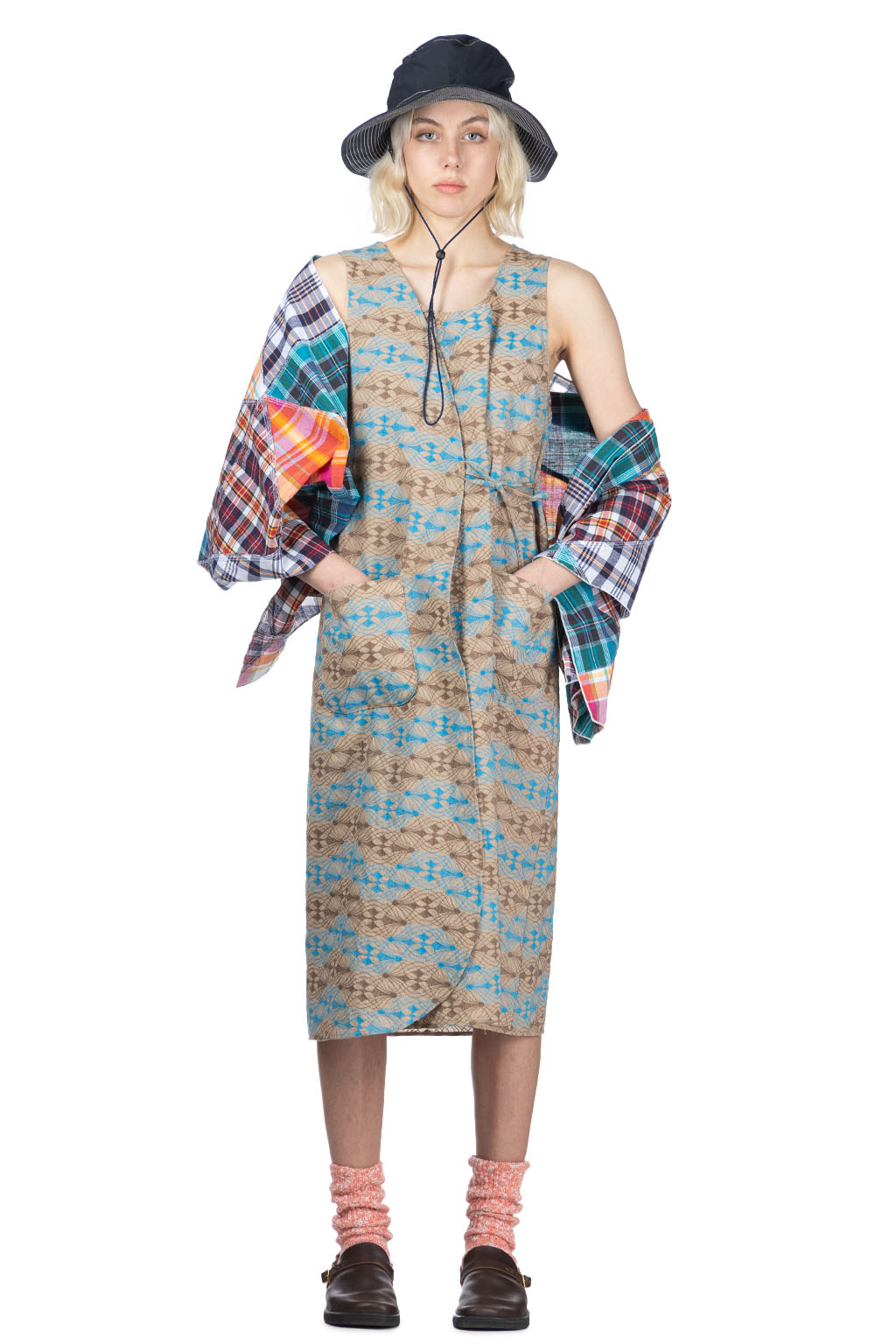 Engineered Garments | Wrap Vest Dress - Khaki CP Embroidery  