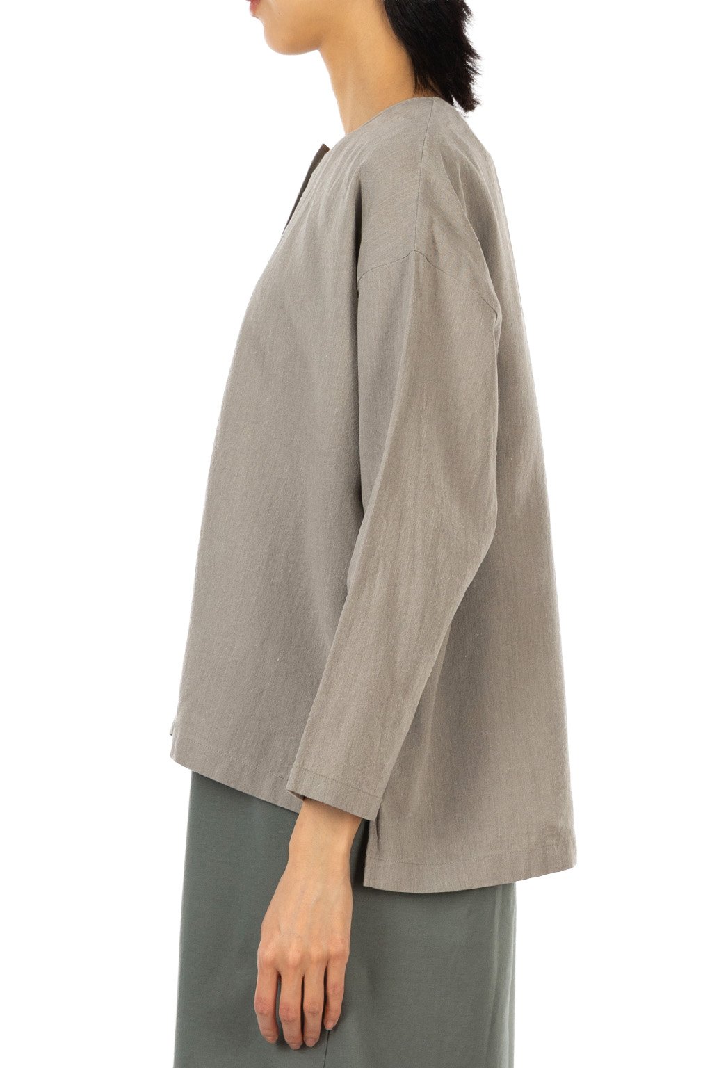 Evam Eva - Linen No Collar Shirt - Grege