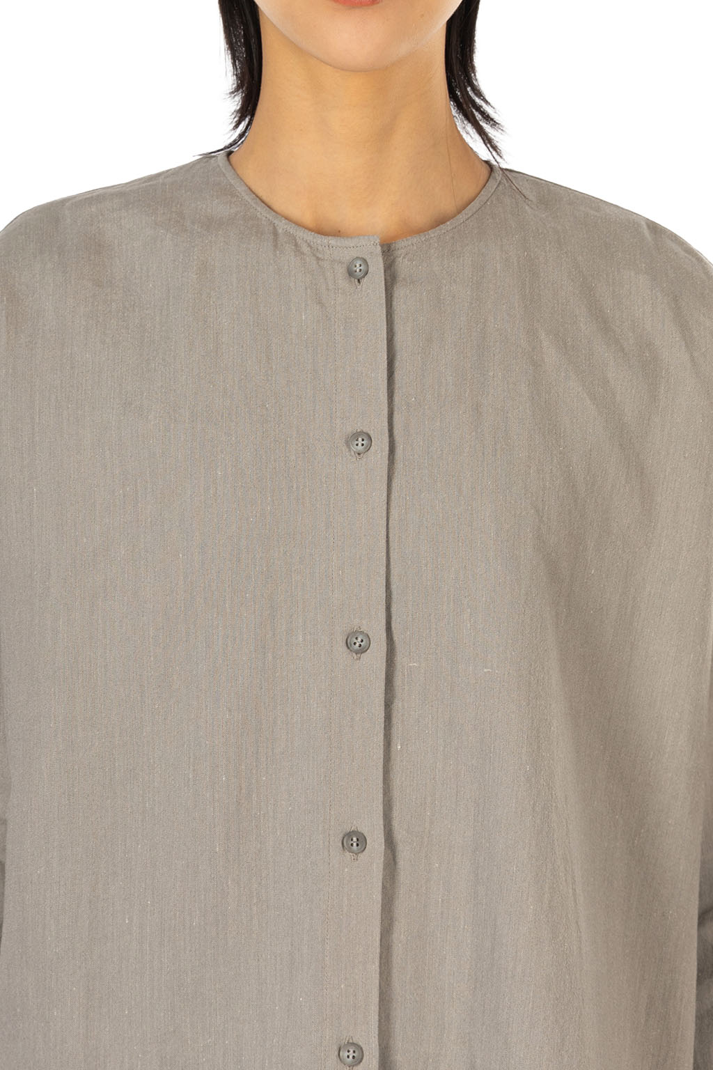 Evam Eva - Linen No Collar Shirt - Grege