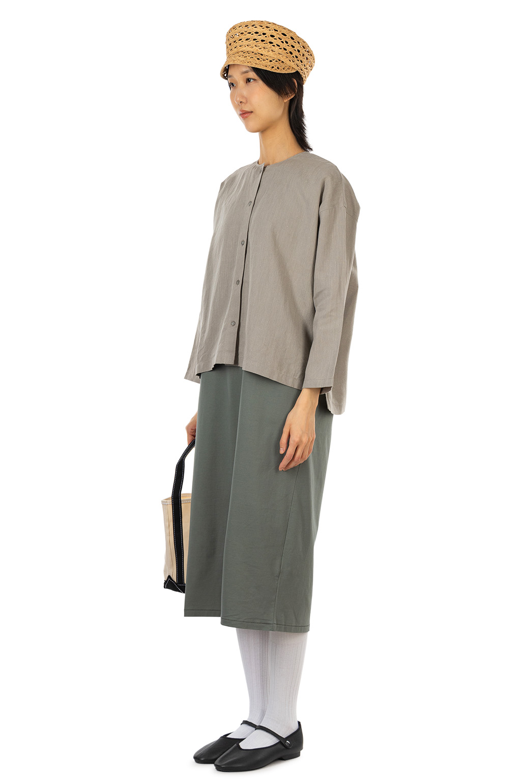 Evam Eva - Linen No Collar Shirt - Grege