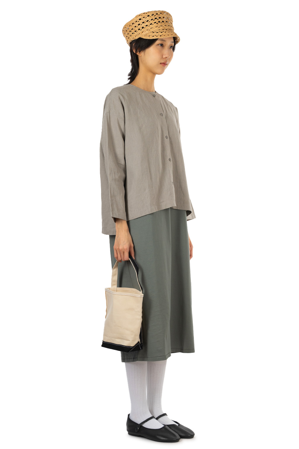 Evam Eva - Linen No Collar Shirt - Grege