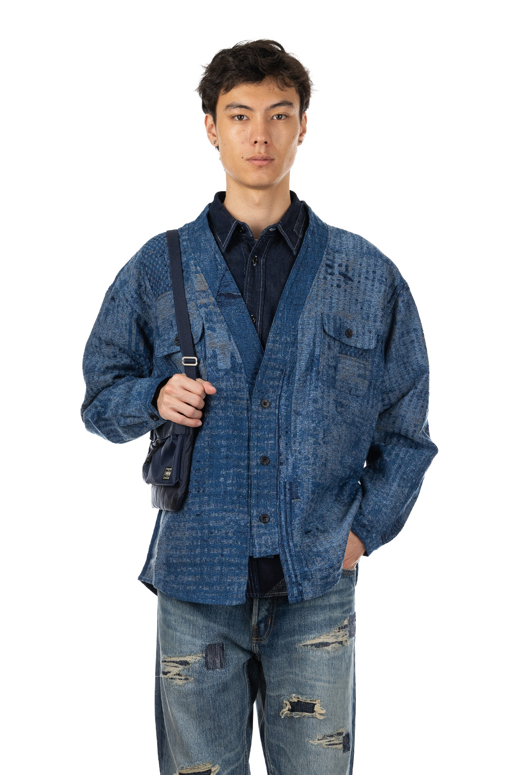 FDMTL - Boro Jaquard Haori Shirt Rinse - Indigo