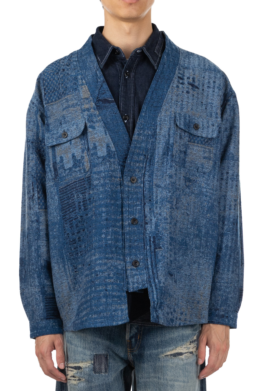 FDMTL - Boro Jaquard Haori Shirt Rinse - Indigo