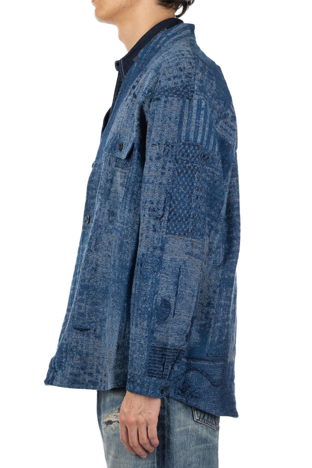 FDMTL - Boro Jaquard Haori Shirt Rinse - Indigo