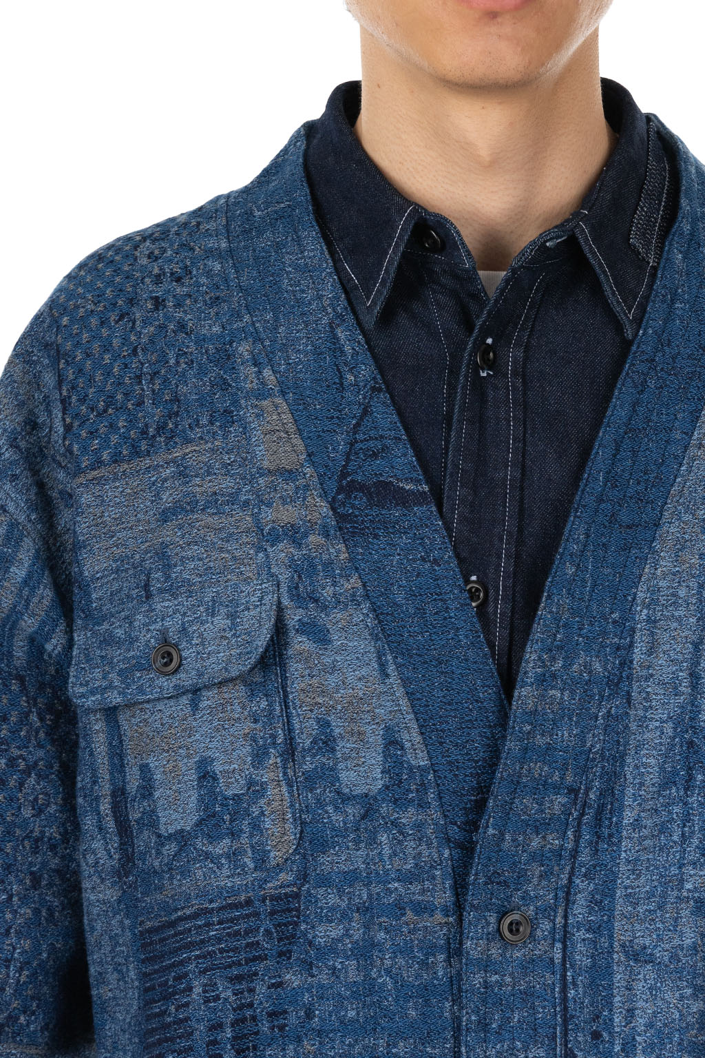 FDMTL - Boro Jaquard Haori Shirt Rinse - Indigo