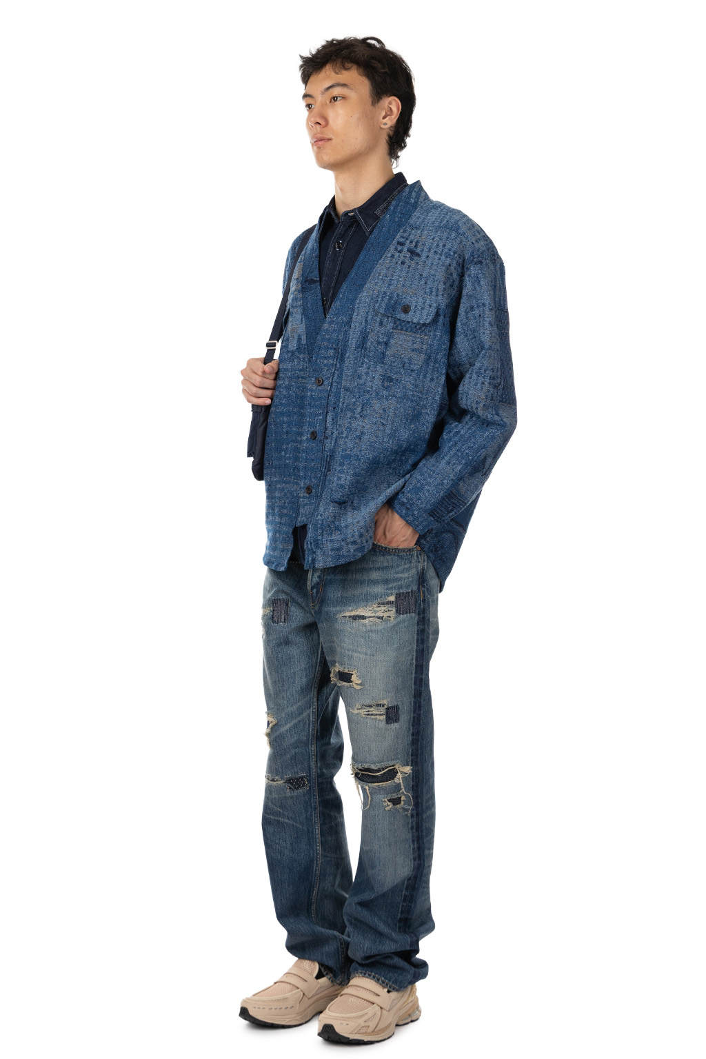 FDMTL - Boro Jaquard Haori Shirt Rinse - Indigo
