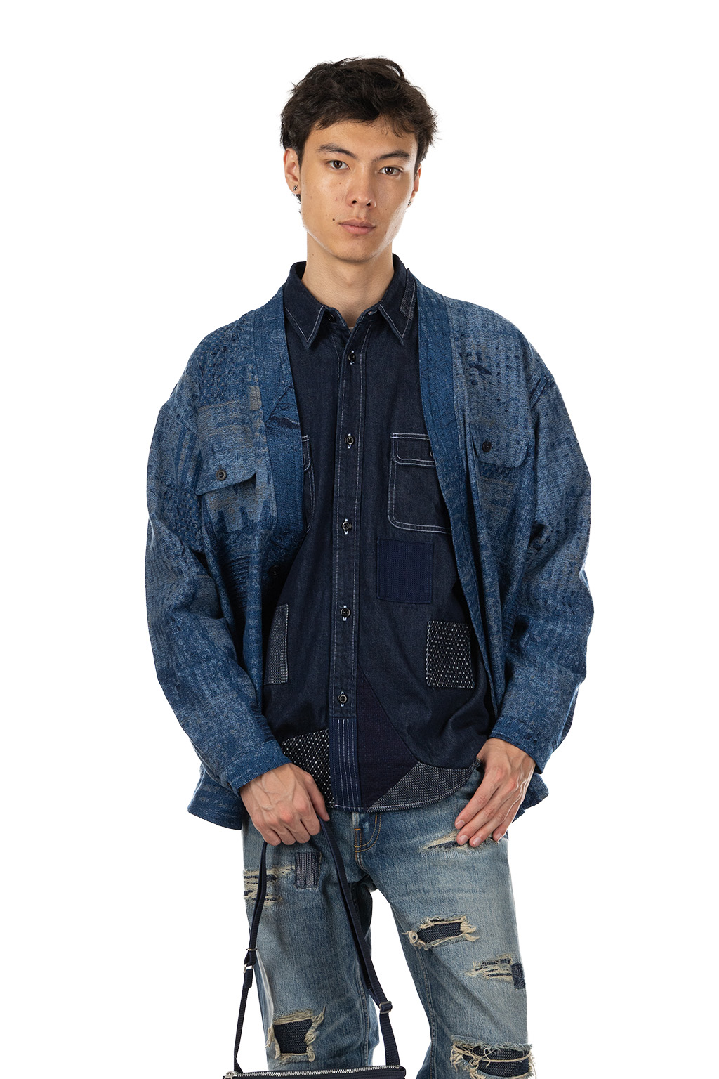 FDMTL - Boro Jaquard Haori Shirt Rinse - Indigo