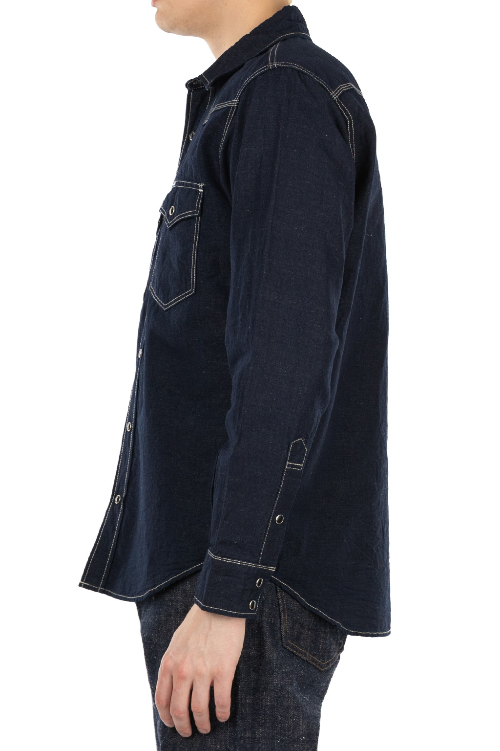 Iron Heart - 7oz Cotton Linen Chambray Western Shirt - Indigo