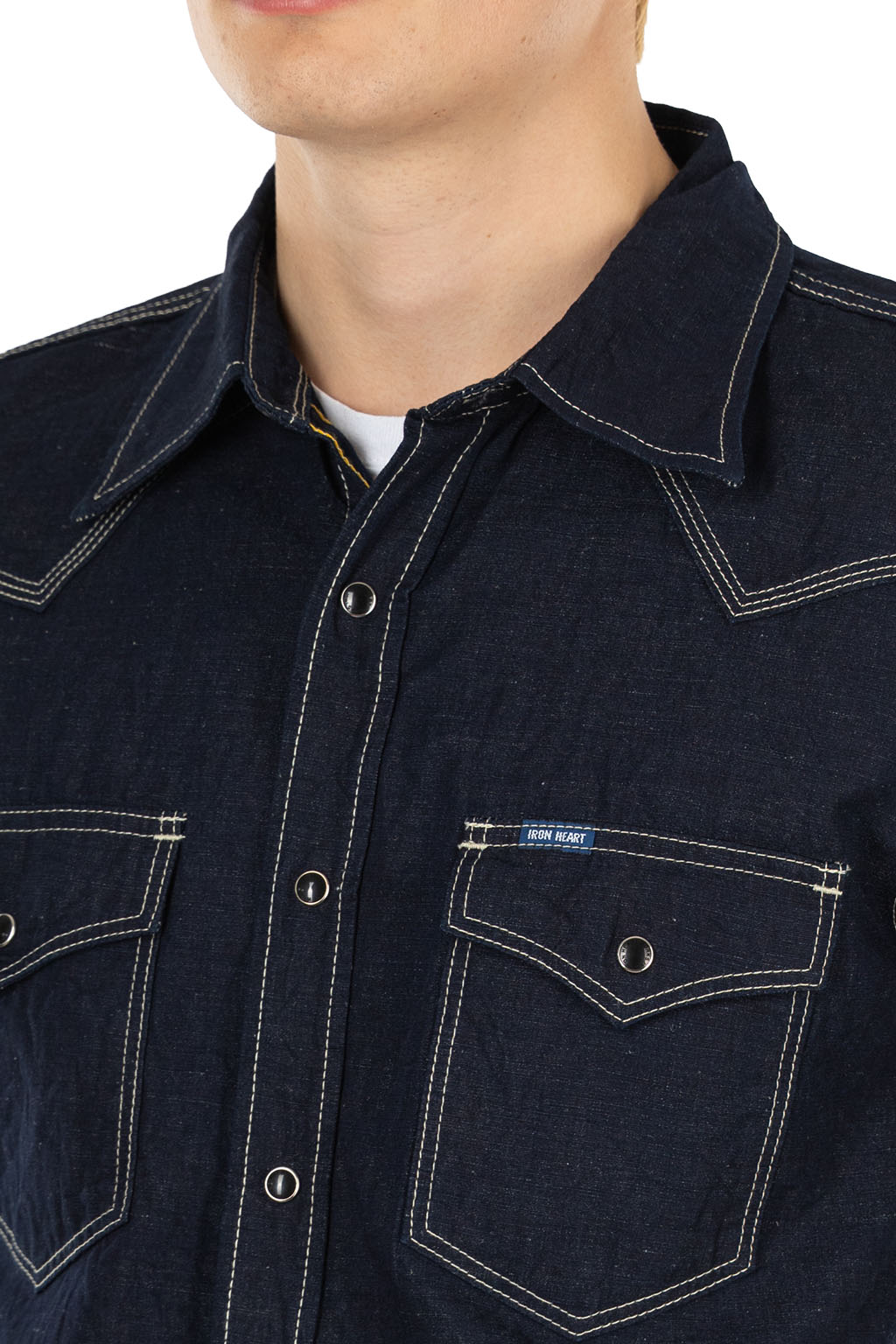 Iron Heart - 7oz Cotton Linen Chambray Western Shirt - Indigo