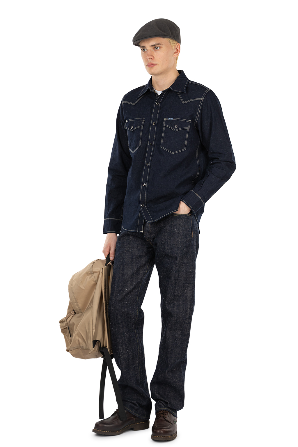 Iron Heart - 7oz Cotton Linen Chambray Western Shirt - Indigo