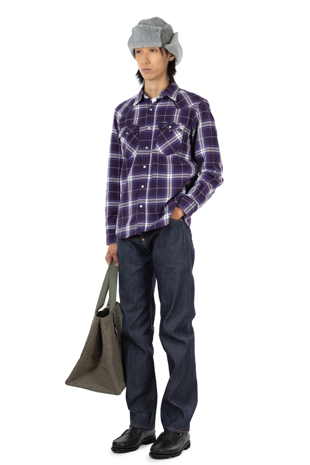 Iron Heart - 9oz Selvedge Flannel Check Western Shirt - Purple