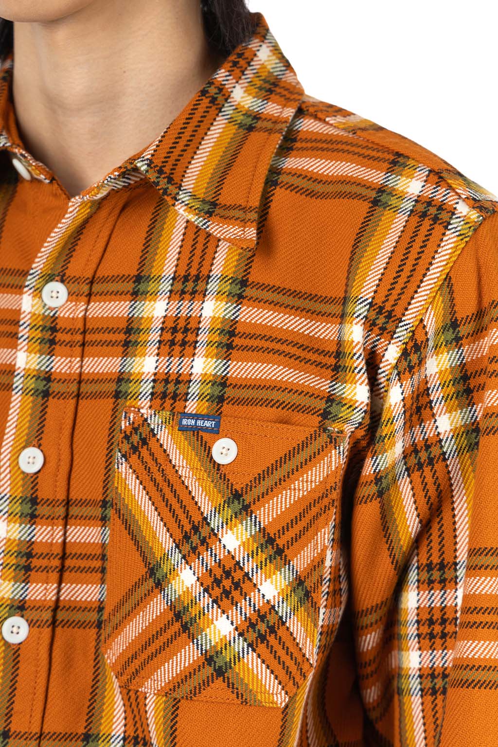 Iron Heart - 9oz Selvedge Flannel Check Work Shirt - Orange