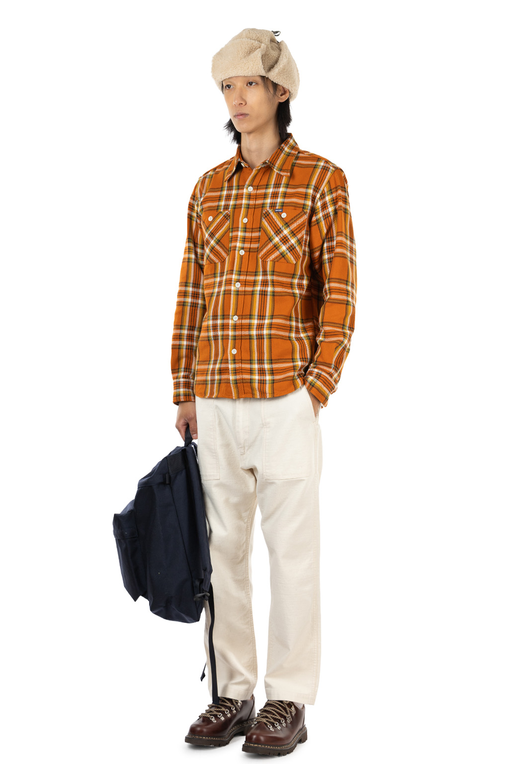Iron Heart - 9oz Selvedge Flannel Check Work Shirt - Orange