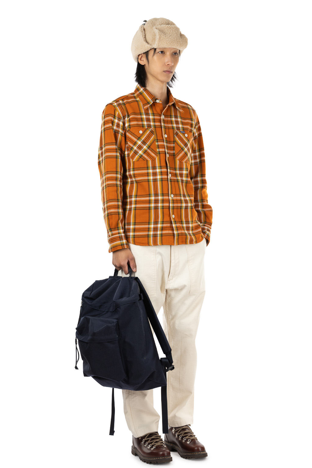 Iron Heart - 9oz Selvedge Flannel Check Work Shirt - Orange