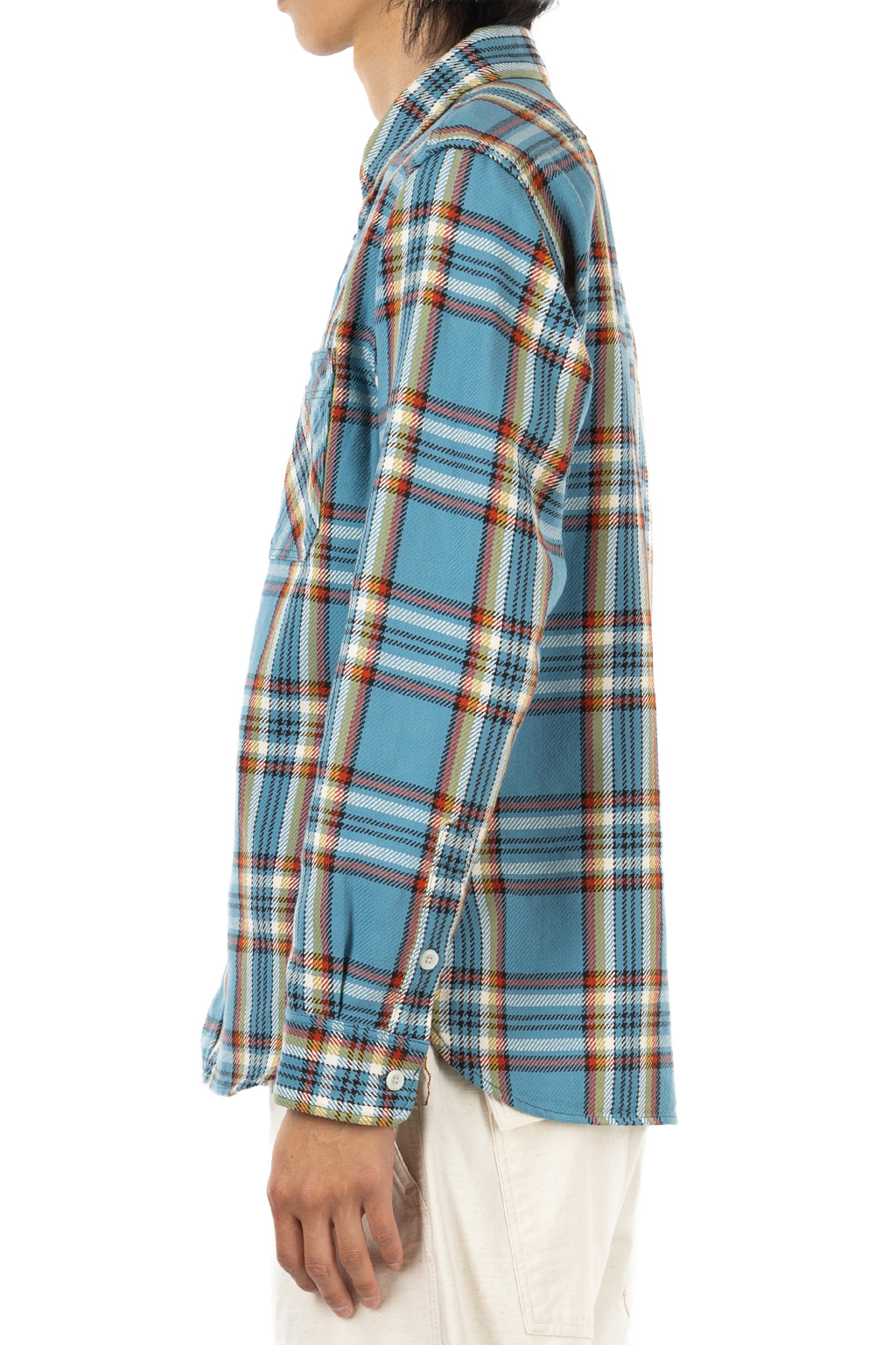 Iron Heart - 9oz Selvedge Flannel Check Work Shirt - Sax Blue