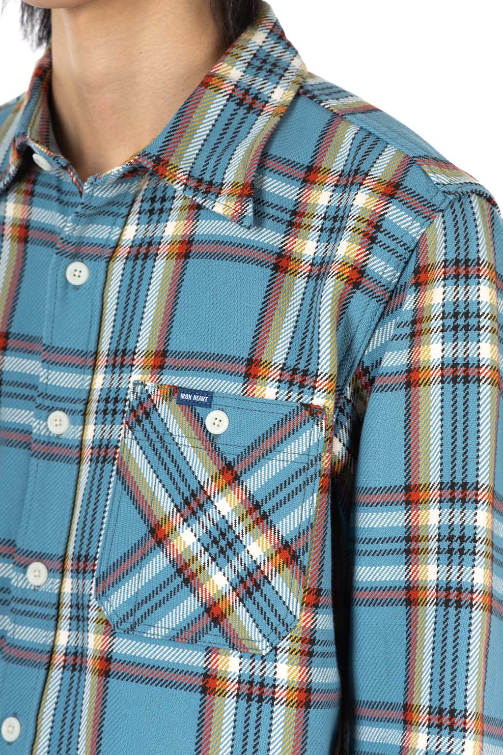Iron Heart - 9oz Selvedge Flannel Check Work Shirt - Sax Blue