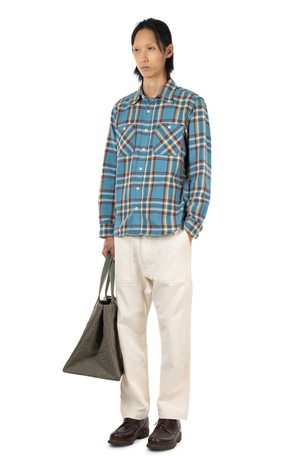 Iron Heart - 9oz Selvedge Flannel Check Work Shirt - Sax Blue