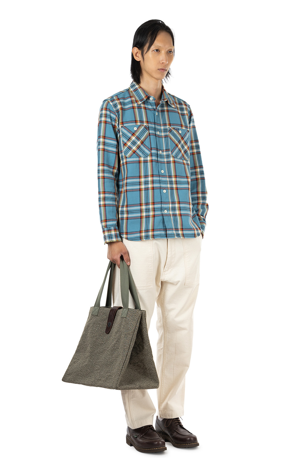Iron Heart - 9oz Selvedge Flannel Check Work Shirt - Sax Blue