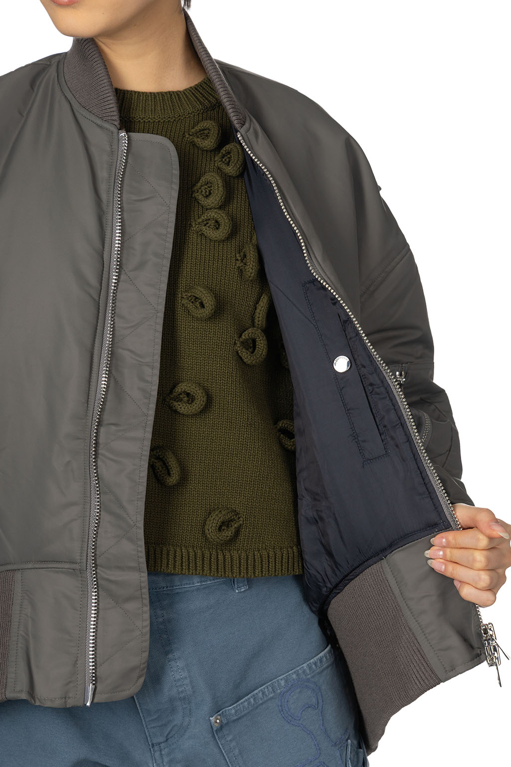 JW Anderson - Oversized Curved Hem Bomber Jacket - Steel