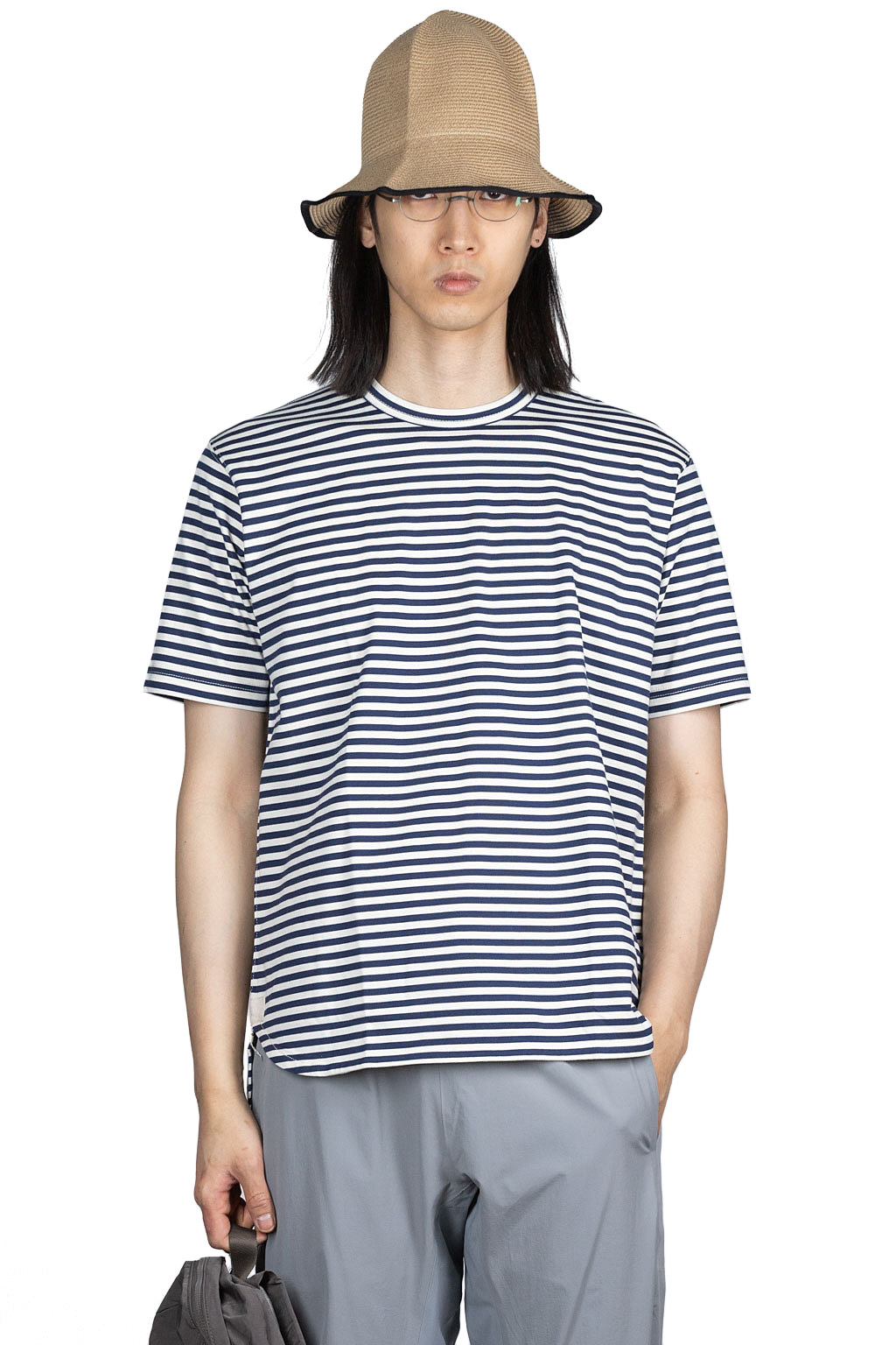 Junya Watanabe MAN Cotton High Density Jersey Stripe T-Shirt - Off White x Blue