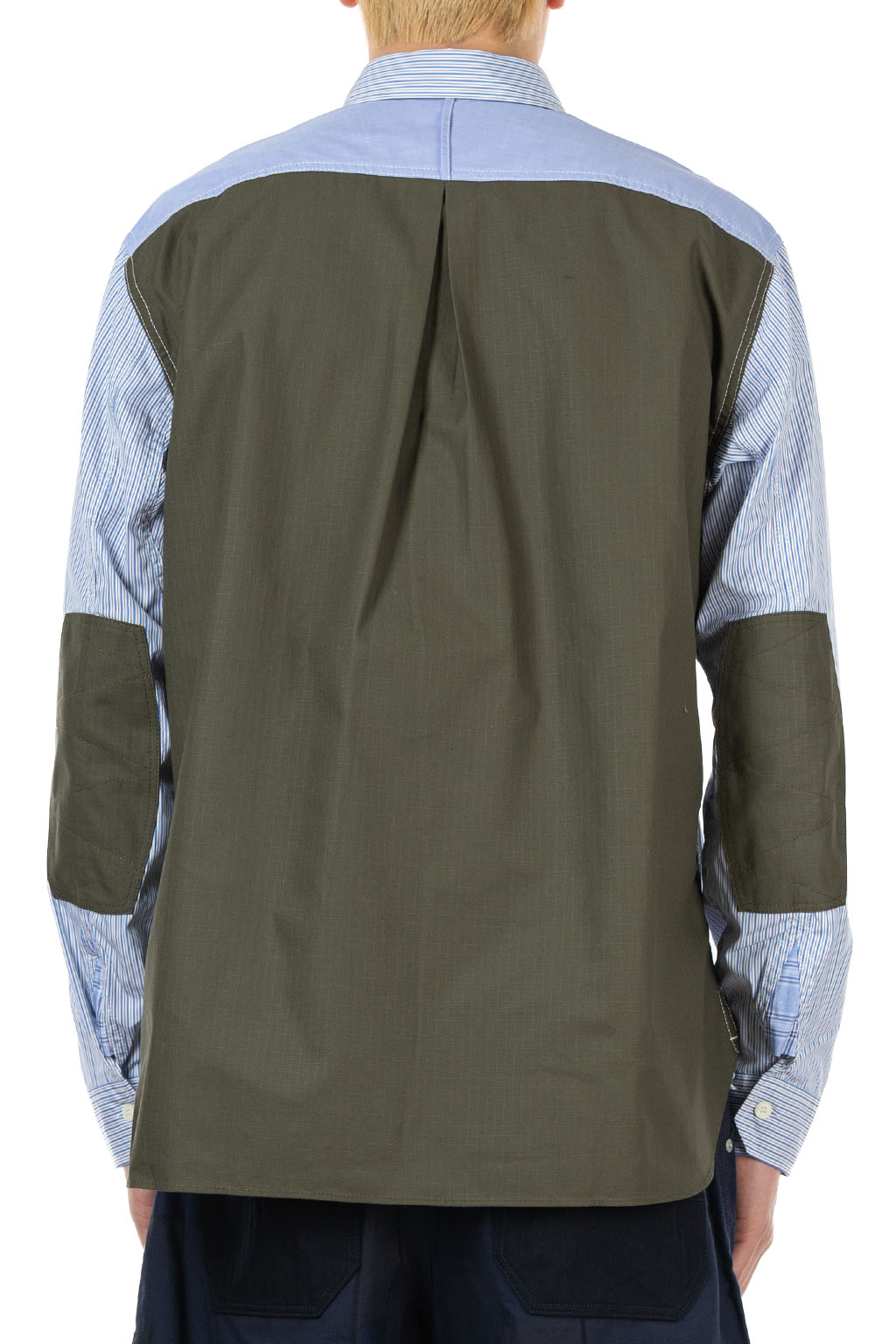 Junya Watanabe MAN - Cotton Stripe x Cotton Rip-Stop Shirt - White Sax Khaki