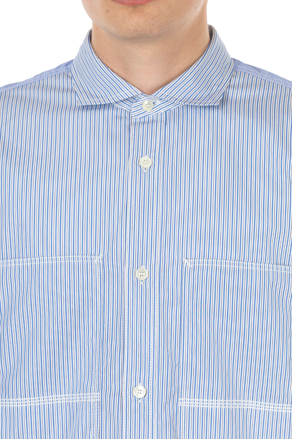 Junya Watanabe MAN - Cotton Stripe x Cotton Rip-Stop Shirt - White Sax Khaki