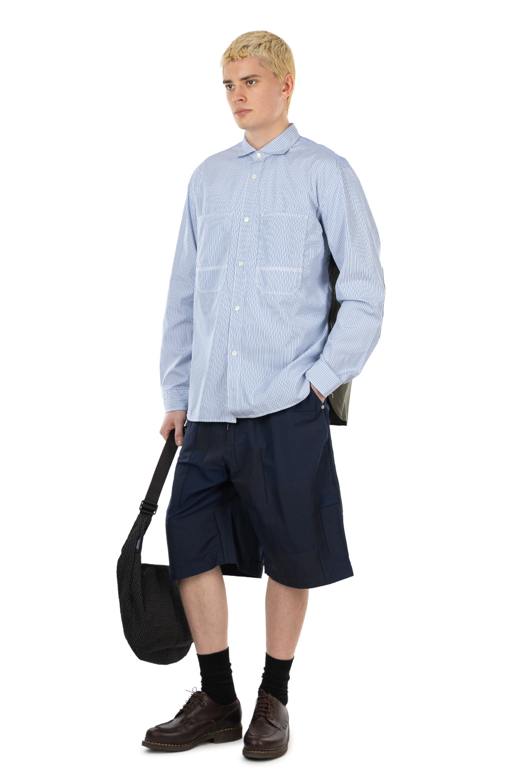 Junya Watanabe MAN - Cotton Stripe x Cotton Rip-Stop Shirt - White Sax Khaki