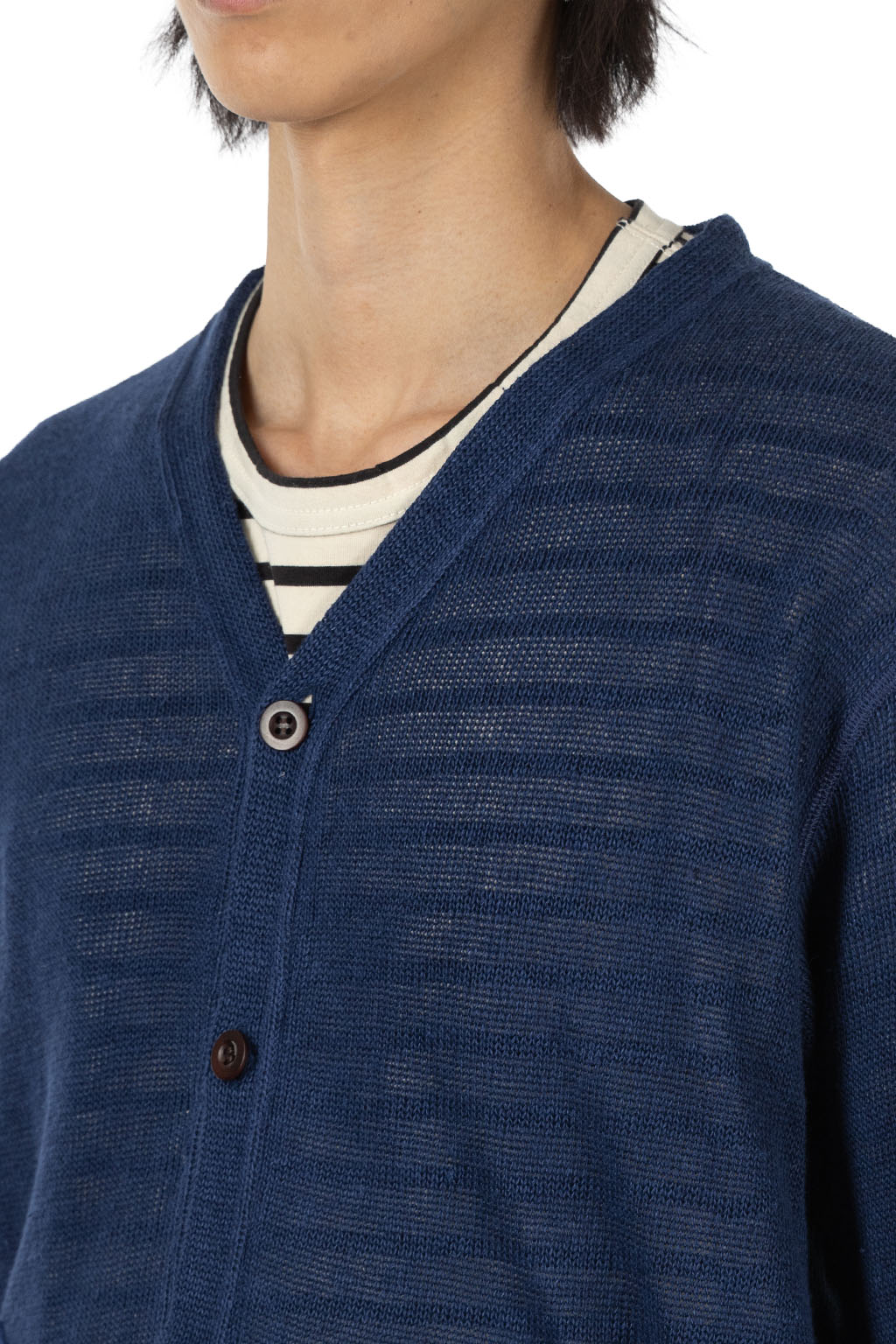 Junya Watanabe MAN - Linen Jersey x Cotton Moleskin Cardigan - Navy