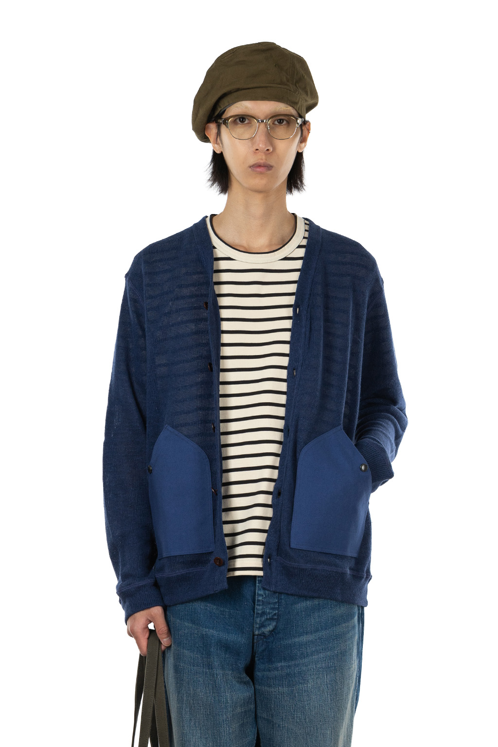 Junya Watanabe MAN - Linen Jersey x Cotton Moleskin Cardigan - Navy