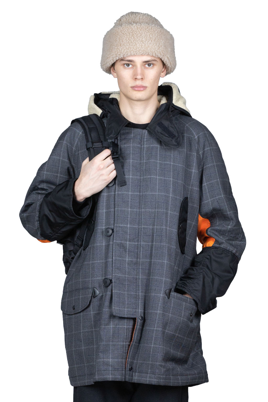 Junya Watanabe MAN Wool Check x Nylon Twill Padded Long Coat