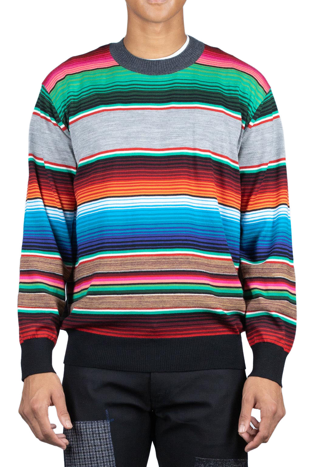 Junya Watanabe MAN Wool Jersey Stripe Sweater - Multi x Charcoal Gray