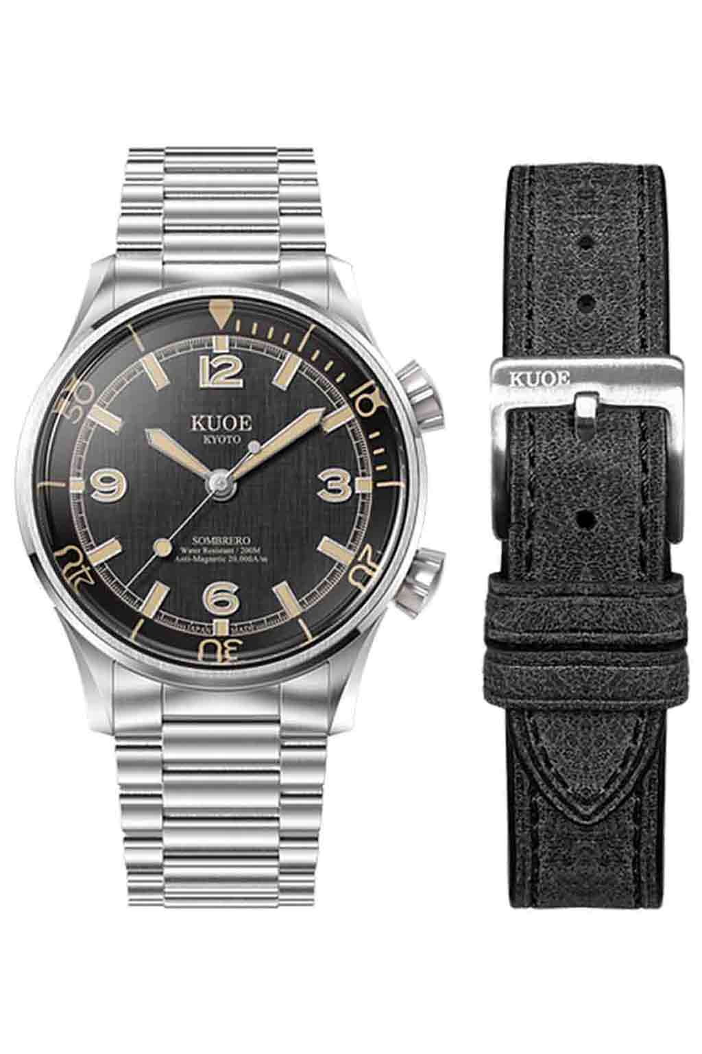 Kuoe Watch - SOMBRERO 90-011, Black Linen Textured Dial 38mm