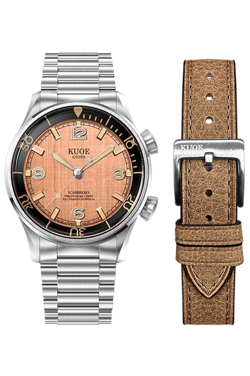 Kuoe Watch - SOMBRERO 90-011, Salmon Linen Textured Dial 38mm