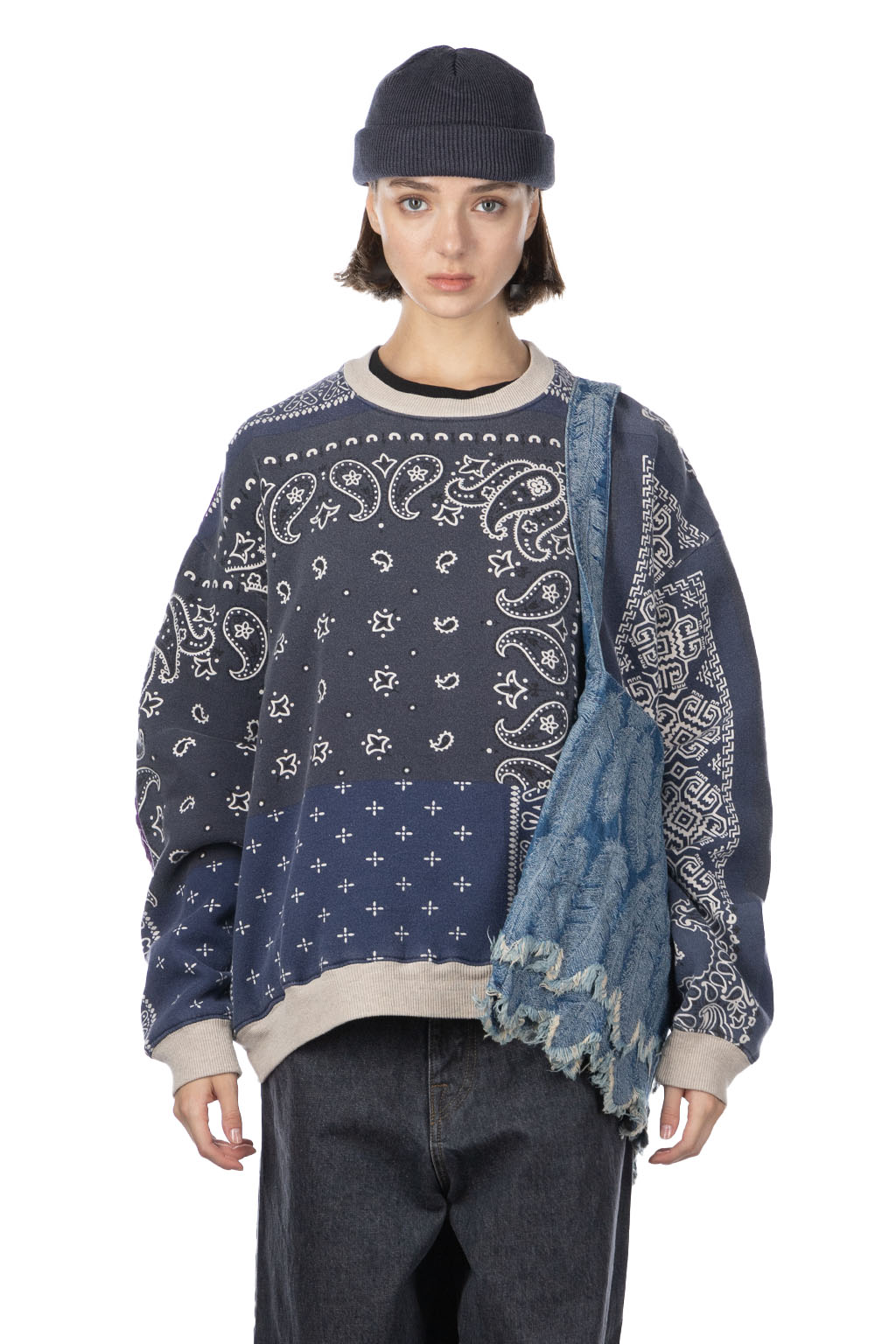 Kapital 12/-SWT Knit BANDANA BIVOUAC BIG Sweater - Purple Navy