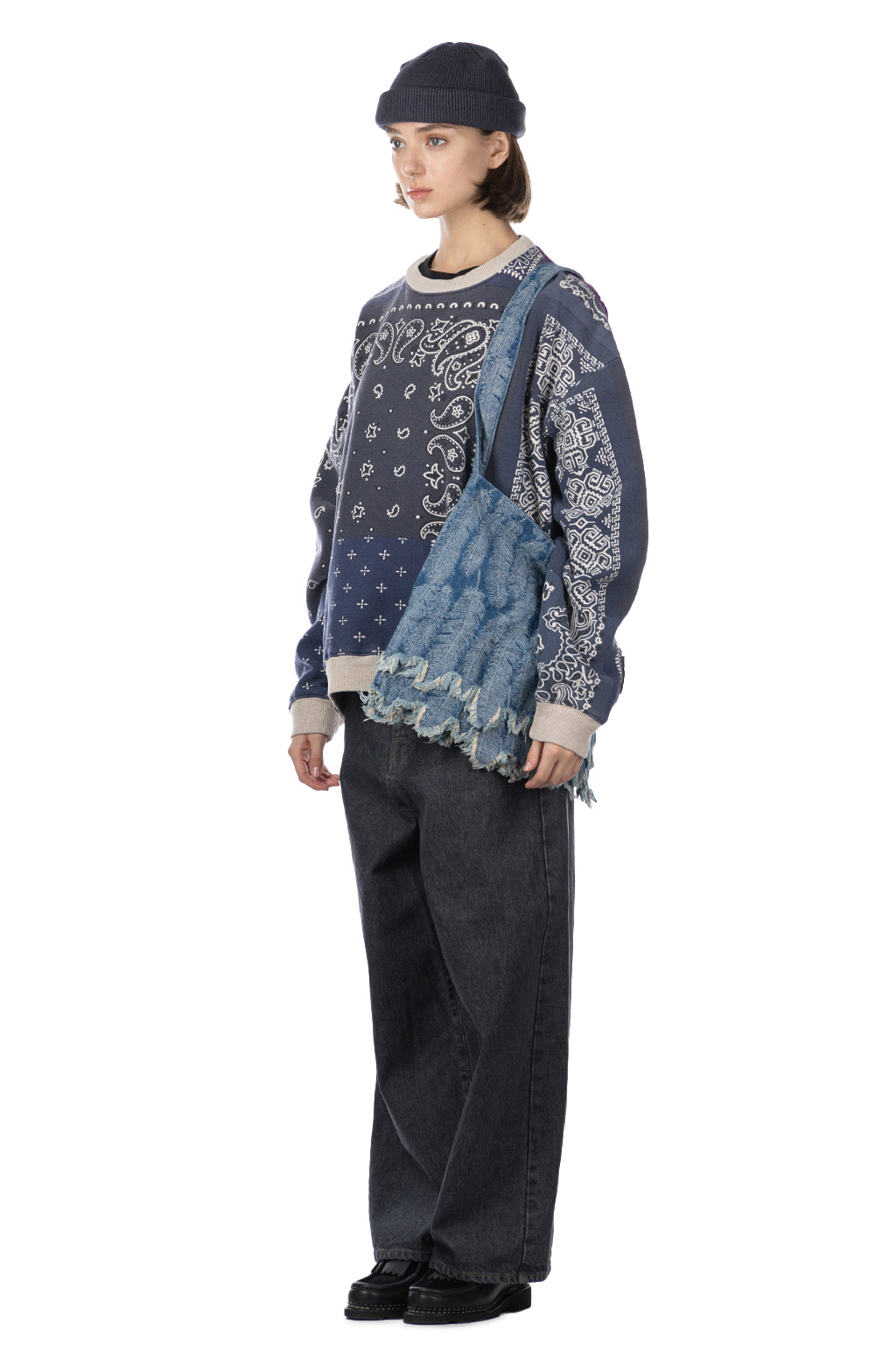 Kapital 12/-SWT Knit BANDANA BIVOUAC BIG Sweater - Purple Navy