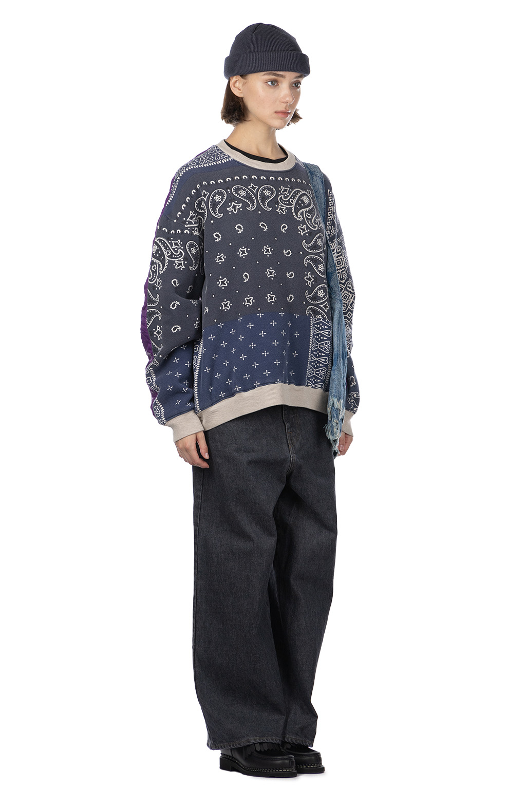 Kapital 12/-SWT Knit BANDANA BIVOUAC BIG Sweater - Purple Navy