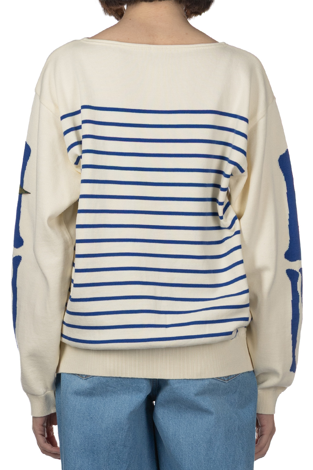 Kapital - 12G Panel Stripe Knit Boat Neck Sweater - Ecru x Blue