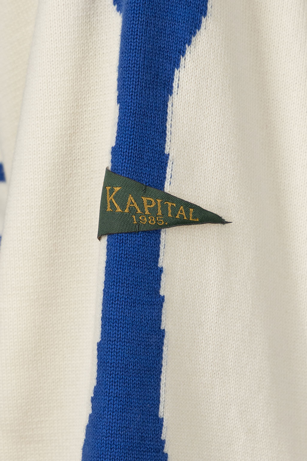 Kapital - 12G Panel Stripe Knit Boat Neck Sweater - Ecru x Blue