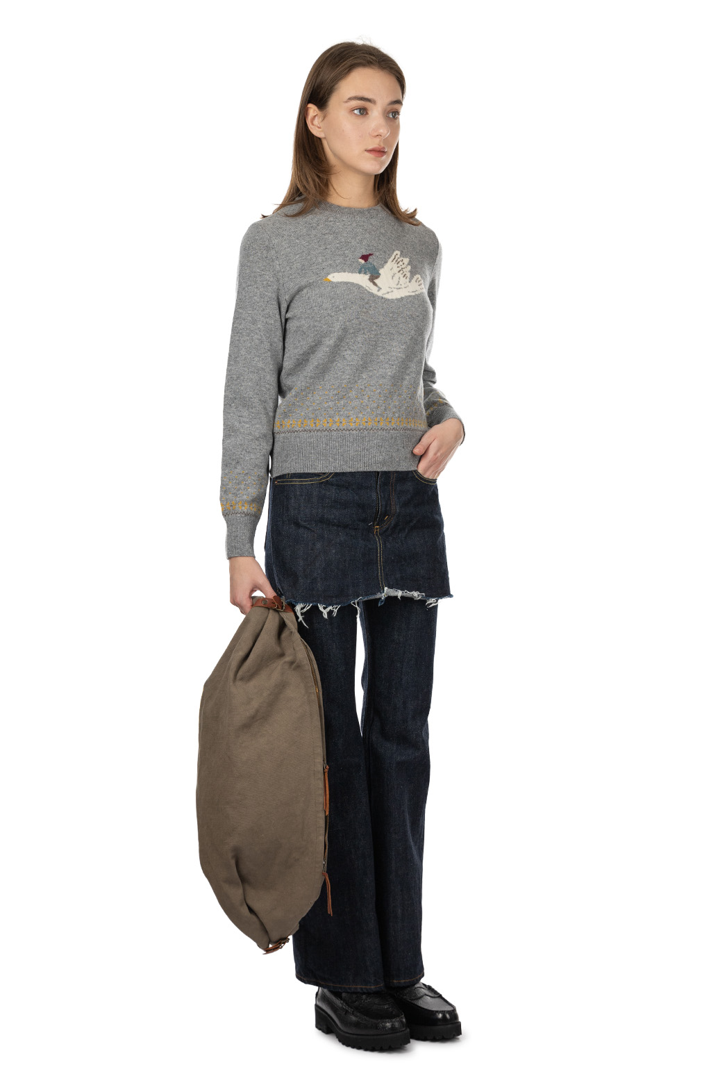 Kapital - 12G Wool Crew Neck Sweater (FLY GOOSE) - Grey