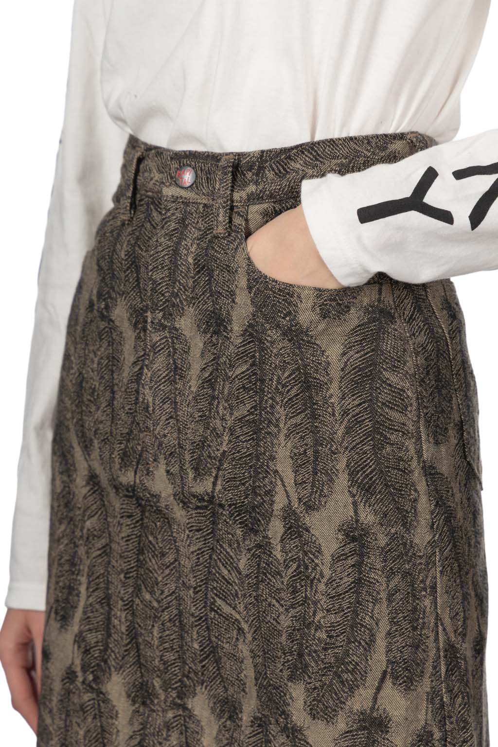 Kapital - 12oz MAGPIE Denim High Waisted Maxi Skirt	 - Black x Beige
