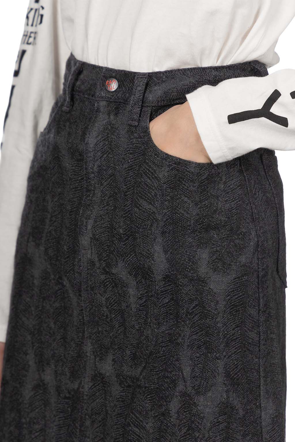 Kapital - 12oz MAGPIE Denim High Waisted Maxi Skirt	 - Black x Black