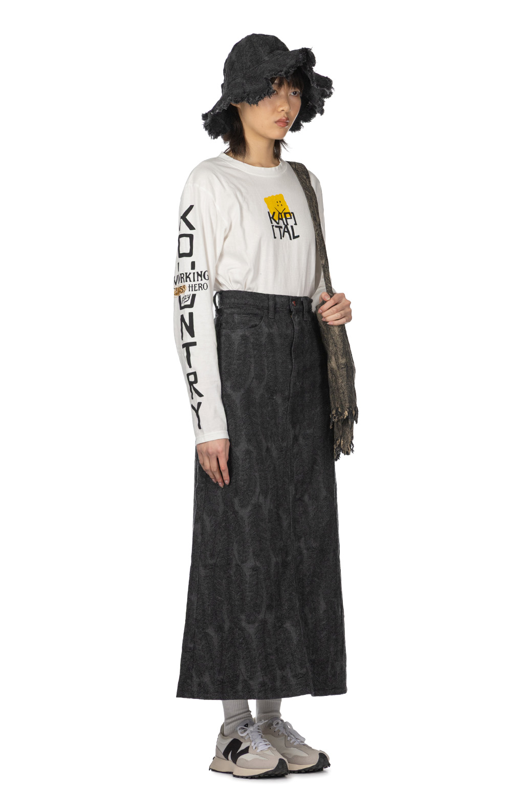 Kapital - 12oz MAGPIE Denim High Waisted Maxi Skirt	 - Black x Black