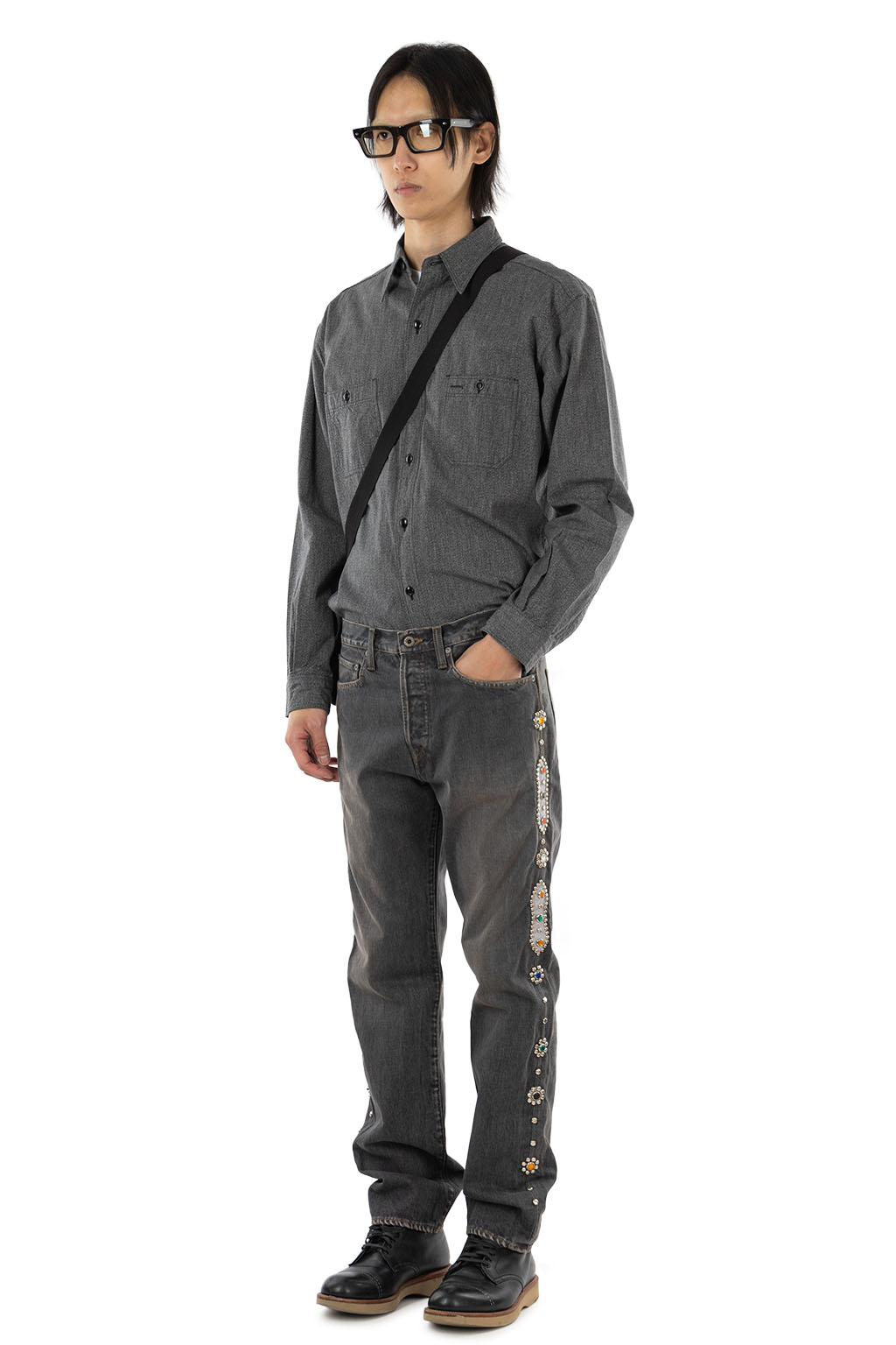 Kapital - 14oz BLK Denim 5P MONKEY CISCO (STUDS)