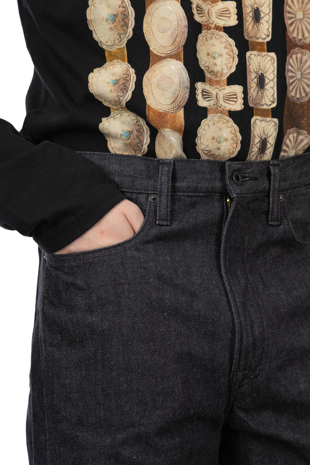 Kapital - 14oz BLK Denim 5P MONKEY TH (ZIP Ver.) - Black